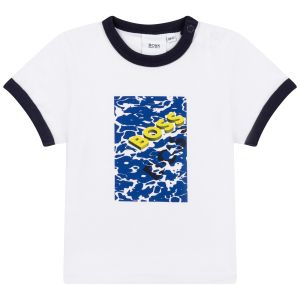 BOSS Kidswear Boys White Cotton Yellow Logo T-Shirt