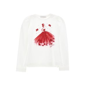 Monnalisa Girls Ivory Cotton Red Ballerina T-Shirt