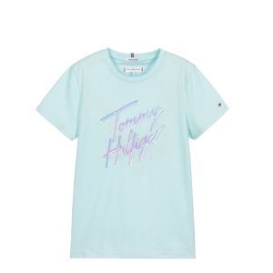 Tommy Hilfiger Pale Blue Organic Cotton Iridescent Logo T-Shirt