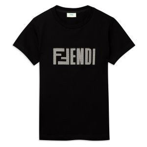 FENDI Black Cotton FF Houndstooth Logo T-Shirt