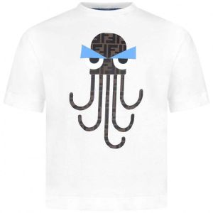 FENDI White Cotton FF Octopus T-Shirt
