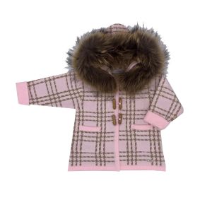 Rahigo Girls Baby Pink & Camel Fur Hooded Coat