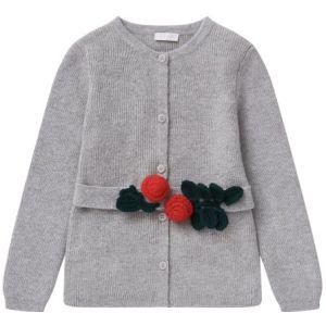 Il Gufo Girls Grey Wool Cardigan With Crochet Belt 