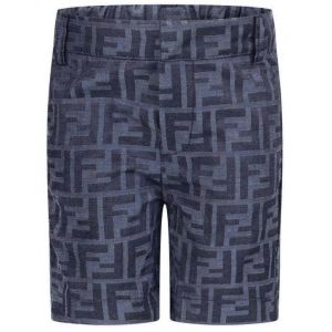 Fendi Boys Navy Blue Silk FF Shorts