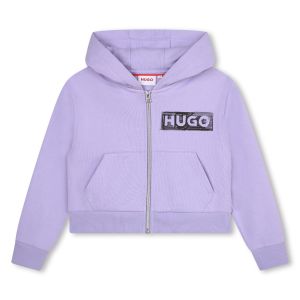 HUGO Girls Lilac Cotton Zip-Up Hoodie