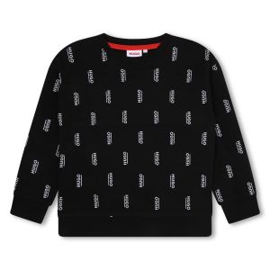 HUGO Girls All-Over Logo Black Cotton Sweatshirt