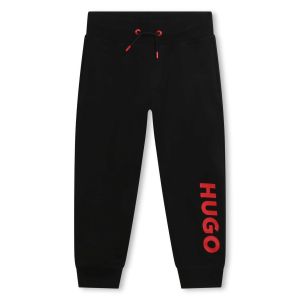 HUGO Boys Black Cuffed Red Logo Joggers