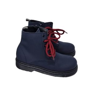 Il Gufo Boy Navy Ankle Boots With Burgandy Laces And Side Zip