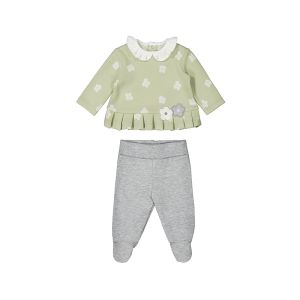 Mayoral Baby Green Long Sleeve Top And Leg Warmer Set With Flower Motif