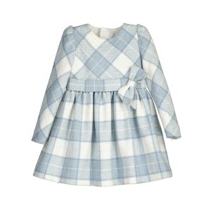 Mayoral Girls Blue Checked Dress With Bow