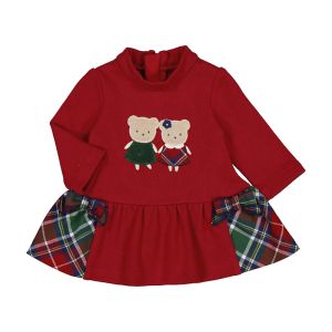 Mayoral Baby Red Teddy Dress With Tartan Panels