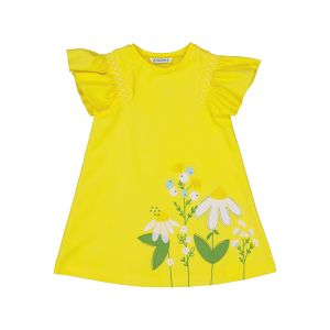 Mayoral Girls Bright Mimosa Yellow Dress With Floral Appliqué