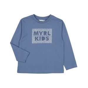 Mayoral Blue Long Sleeve Top With Repeat Logo Print