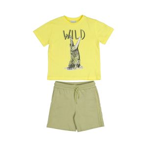 Mayoral Boys Green And Yellow T-Shirt And Shorts Set With Crocodile Print
