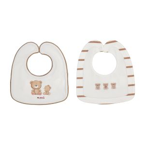 Mayoral Baby White And Beige Teddy Printed And Applique 2 Pack Bibs