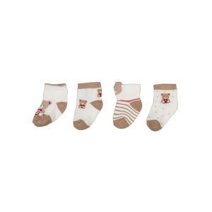 Mayoral Baby White And Beige Teddy Design Socks Four Pack