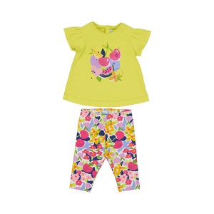 Mayoral Little Girls Lime Green T-Shirt And Colourful Leggings Set