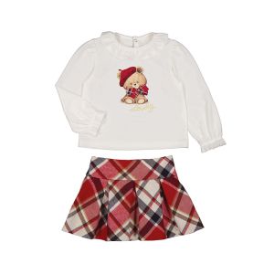 Mayoral Little Girls Ivory and Tartan Teddy Two Piece Set