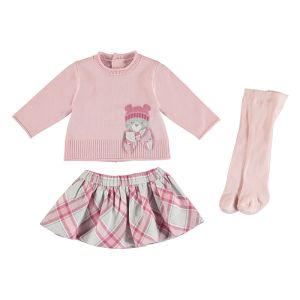 Mayoral Baby Pink Skirt, Jumper And Tights Set