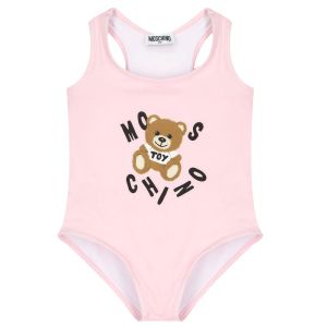 Moschino Girls Pink 'Toy' Letter Logo Swimsuit