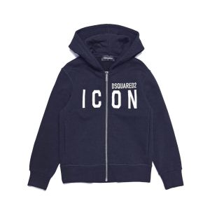 DSQUARED2 ICON Kids Blue Zip Up Sweater With White Logo And Hood
