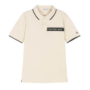 Calvin Klein Boys Beige Taped Logo Polo Shirt