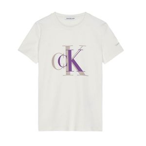Calvin Klein Girls Ivory Colour Block T-Shirt With Monogram Logo