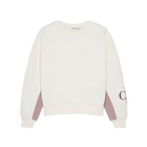 Calvin Klein Girls Ivory Colour Block Sweatshirt With Monogram Logo