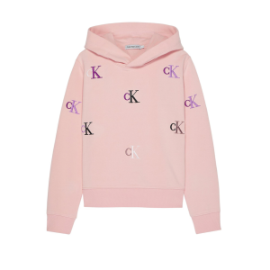 Calvin Klein Girls Pale Pink All-Over Monogram Hoody