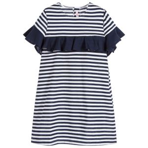 IL Gufo Girl's Navy and White Striped Dress 