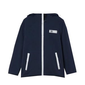 Il Gufo Blue And White Trim Hooded Zip-Up Jacket
