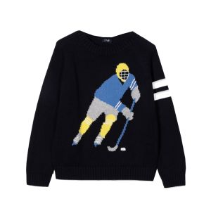 Il Gufo Boys Dark Blue Long Sleeve Hockey Player Knitted Jumper