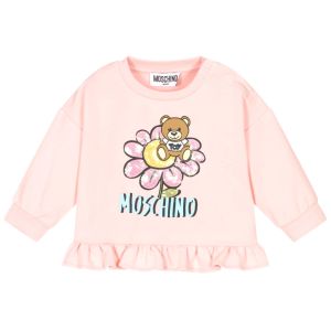 Moschino Baby Girls Pink Cotton Teddy Bear Flower Sweatshirt