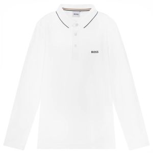 BOSS Boys White Long Sleeved Logo Polo Shirt