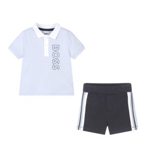 BOSS Baby Boys NS 2024 Pale Blue &amp; Navy Cotton Shorts Set
