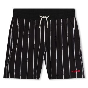 HUGO Boys Black Stripe Logo Swim Shorts