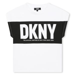 DKNY Girls White and Black SS24 Organic Cotton T-Shirt