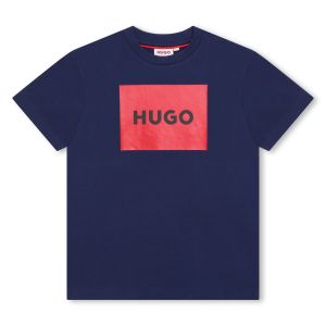 HUGO Boys Deep Blue &amp; Red Logo Cotton T-Shirt