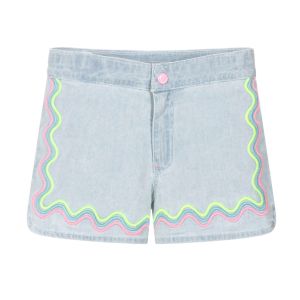 Billieblush Girls Blue Chambray Colourful Embroidery Shorts