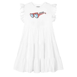 Moschino Kid Girls White Cotton Sunglasses Dress