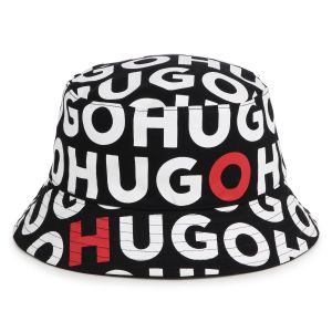 HUGO  Black Cotton Reversible Bucket Hat 