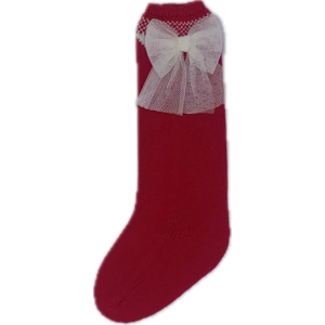 Rahigo Girls Red & Ivory Tulle Bow Socks