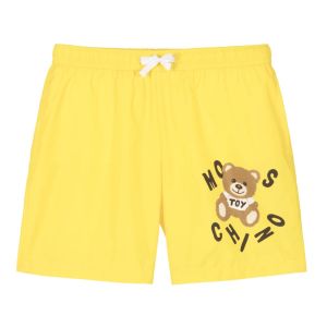 Moschino Boys Yellow Teddy Bear Letter Logo Swim Shorts