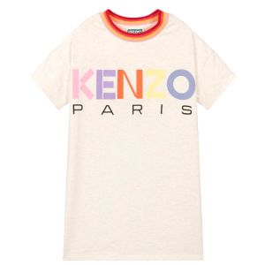 KENZO Girls Beige Cotton Multi Logo Dress
