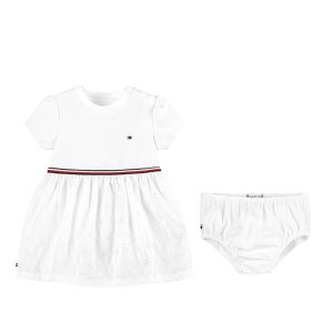 Tommy Hilfiger Baby Girls White Broderie Anglaise Cotton Dress Set