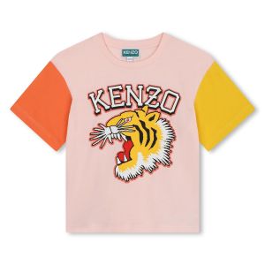 KENZO KIDS Girls Pink Varsity Tiger Colourblock T-Shirt