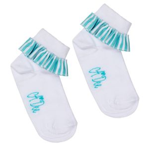 A&#039;Dee Ocean Pearl &#039;Octavia&#039; White Ankle Socks With Striped Frill
