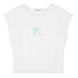 Calvin Klein  Girls White Ombré logo Cotton T-Shirt