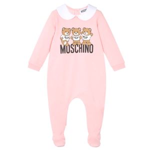Moschino Baby Pink Cotton Three Teddy Bear Babygrow