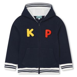 KENZO KIDS Boys Navy &#039;K&#039; &amp; &#039;P&#039; Logo Zip-Up Hoodie